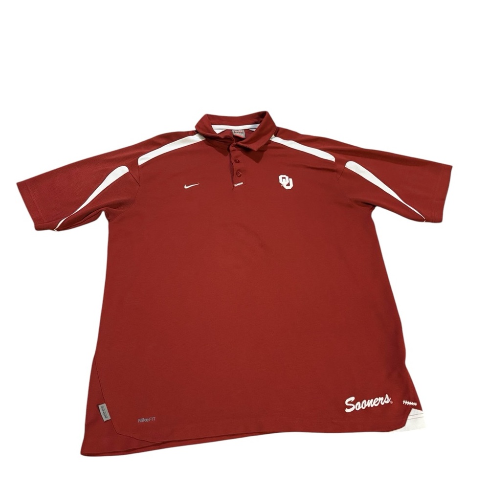 Nike Oklahoma‎ Sooners Polo Shirt Mens XL Red Dri Fit Short Sleeve Football
